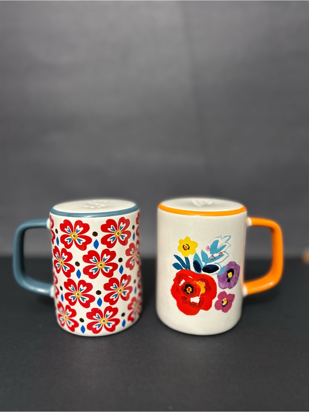The Pioneer Woman Floral Ceramic Mug Pair - Red, Blue & Orange Accents
